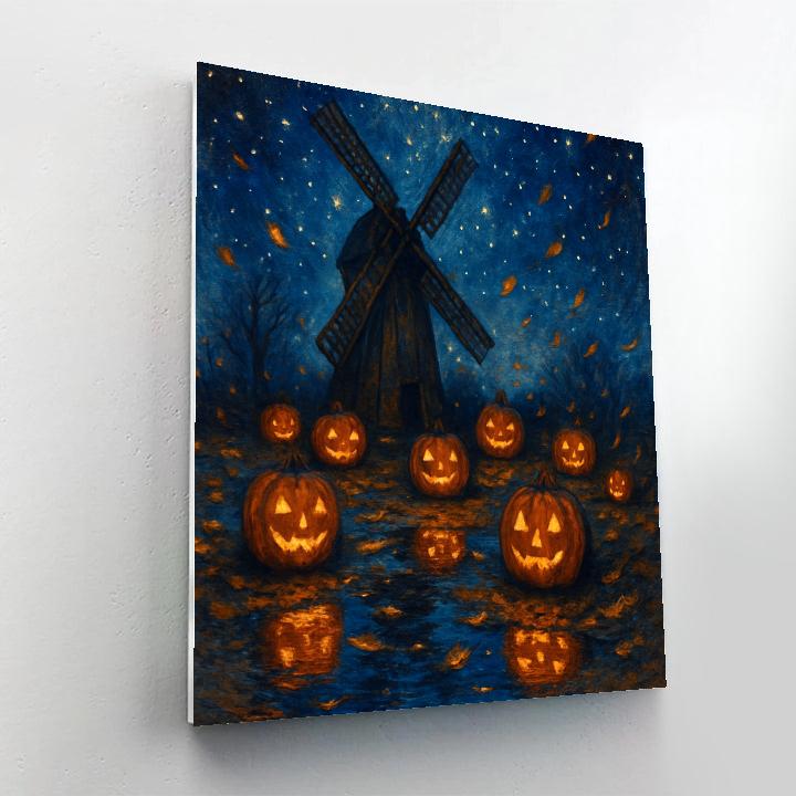 Starlit Pumpkins By The Windmill Paint by numbers kits
