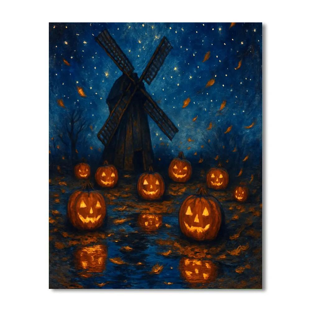 Starlit Pumpkins By The Windmill Paint by numbers kits