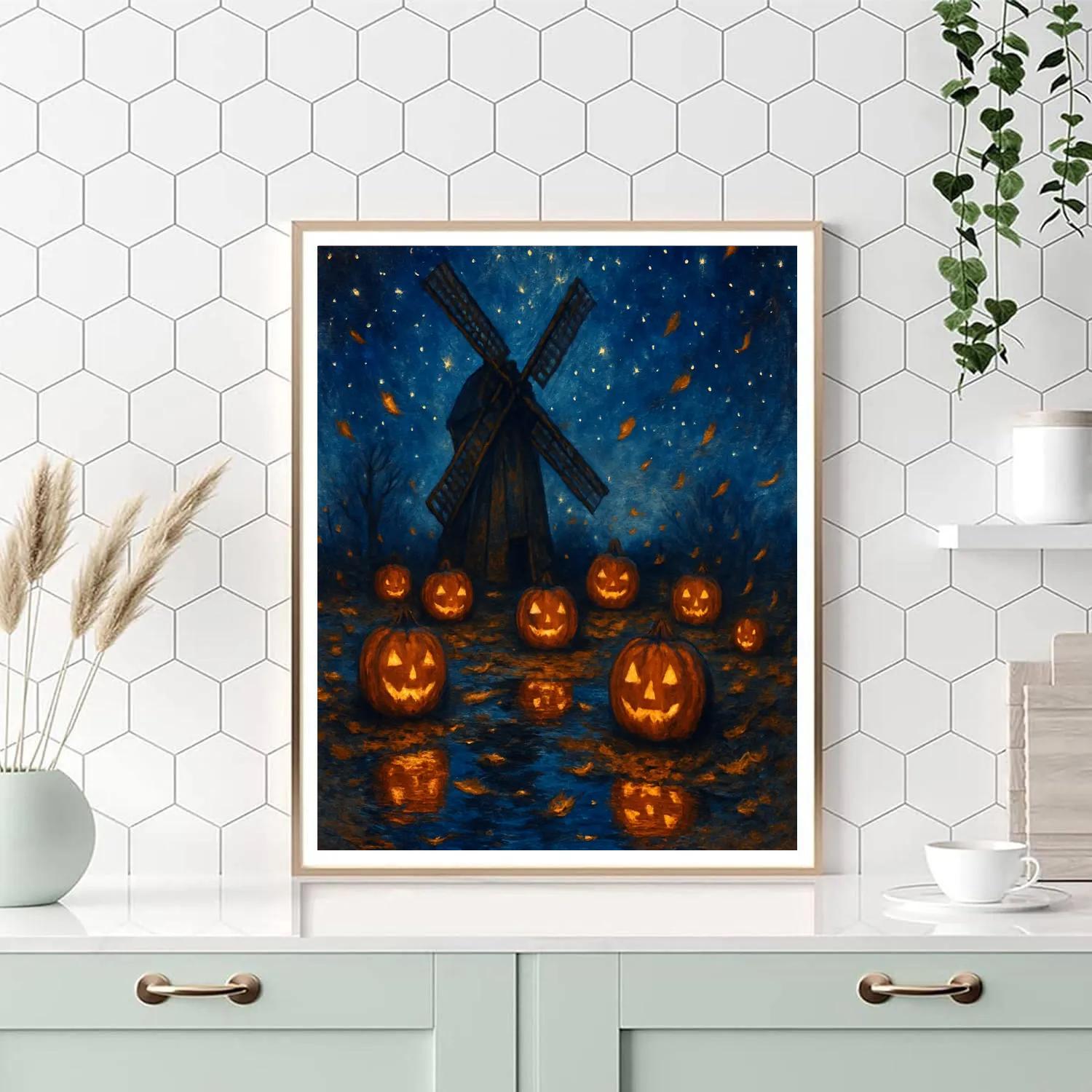 Starlit Pumpkins By The Windmill Paint by numbers kits