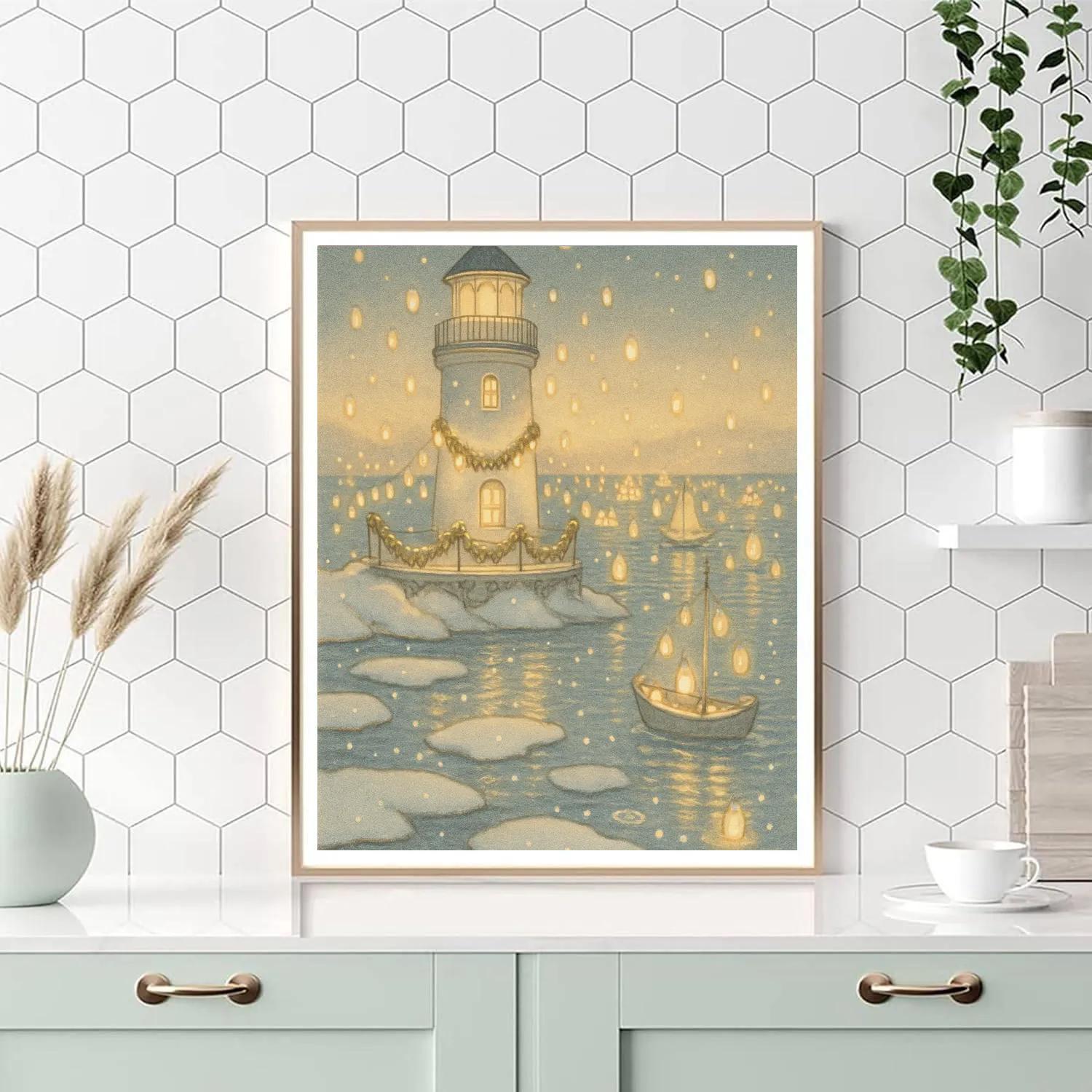 Winter Lighthouse Lantern Festival Number painting