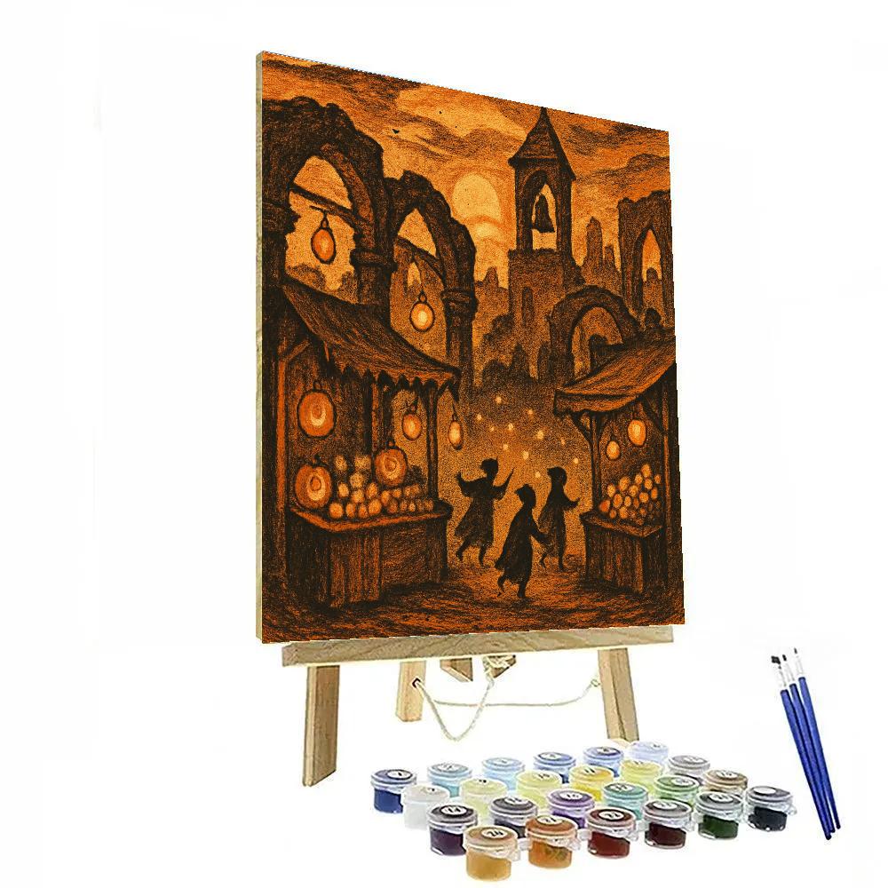 Moonlit Market By The Ruins paint by number