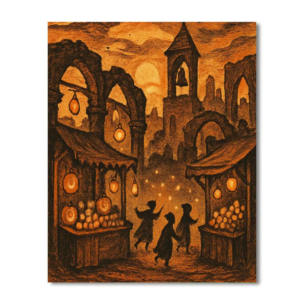 Moonlit Market By The Ruins paint by number