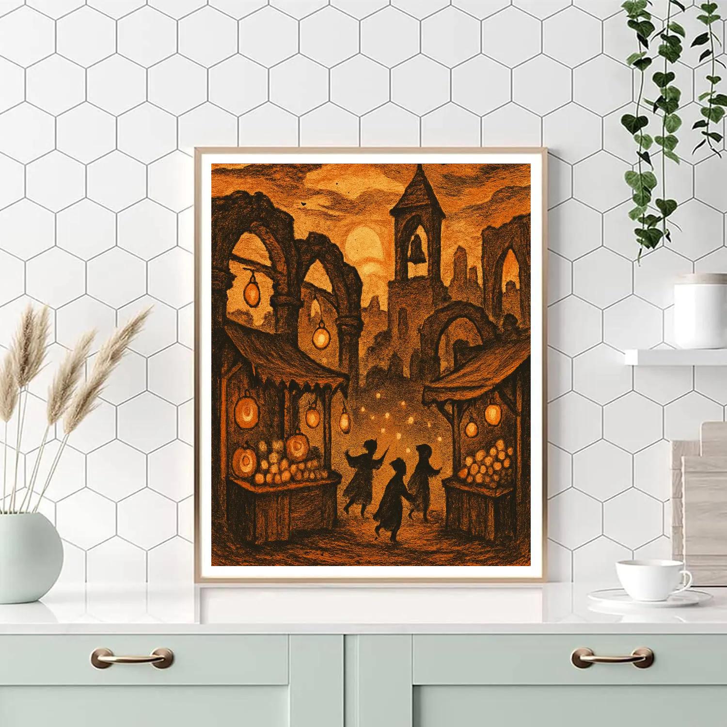 Moonlit Market By The Ruins paint by number