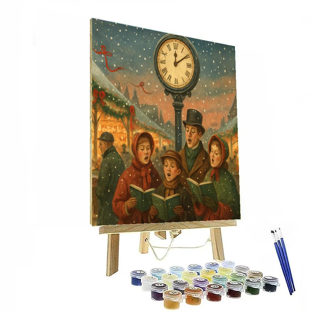 Snowy Market Clock Carolers DIY paint by numbers