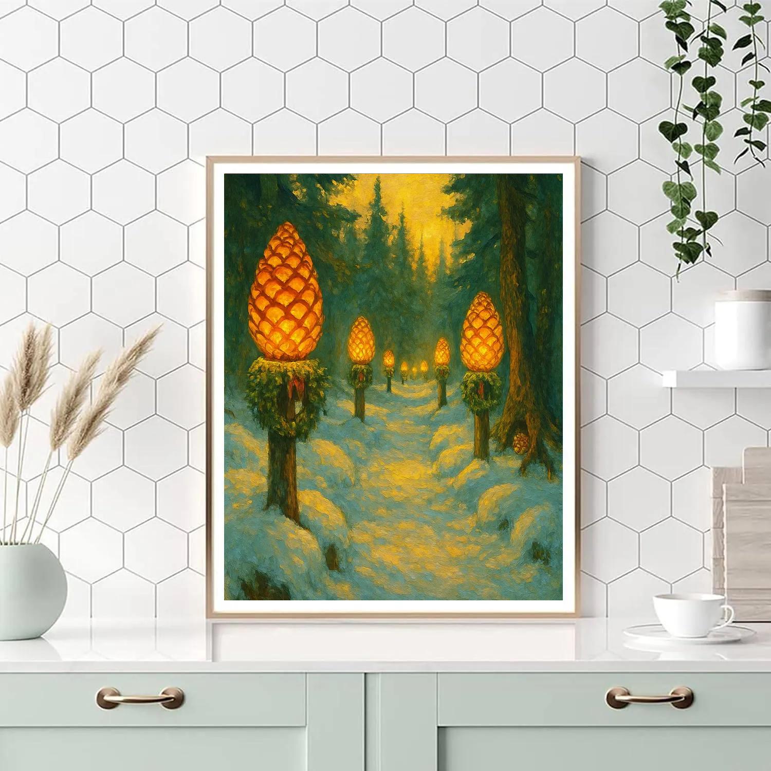 Glowing Pinecone Lantern Walk painting number kit