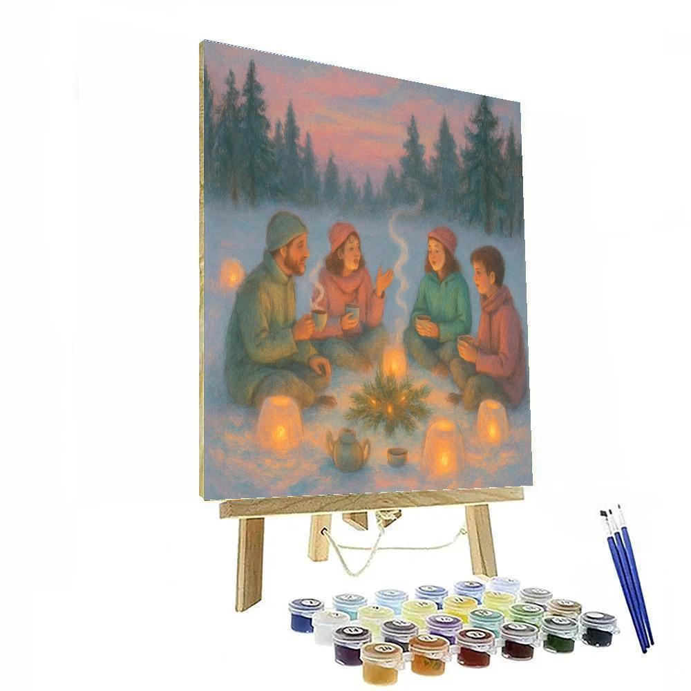 Snow Lantern Tea Circle Paint by numbers kits