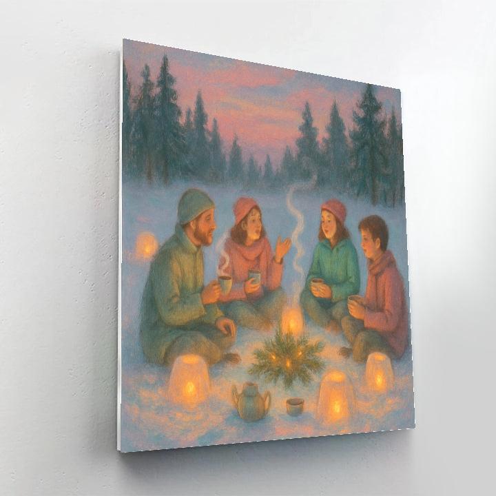Snow Lantern Tea Circle Paint by numbers kits