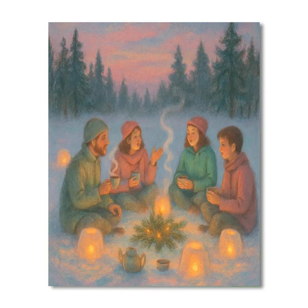 Snow Lantern Tea Circle Paint by numbers kits