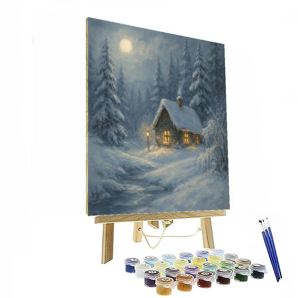 Moonlit Cabin By Frosted Pines Paint by numbers art