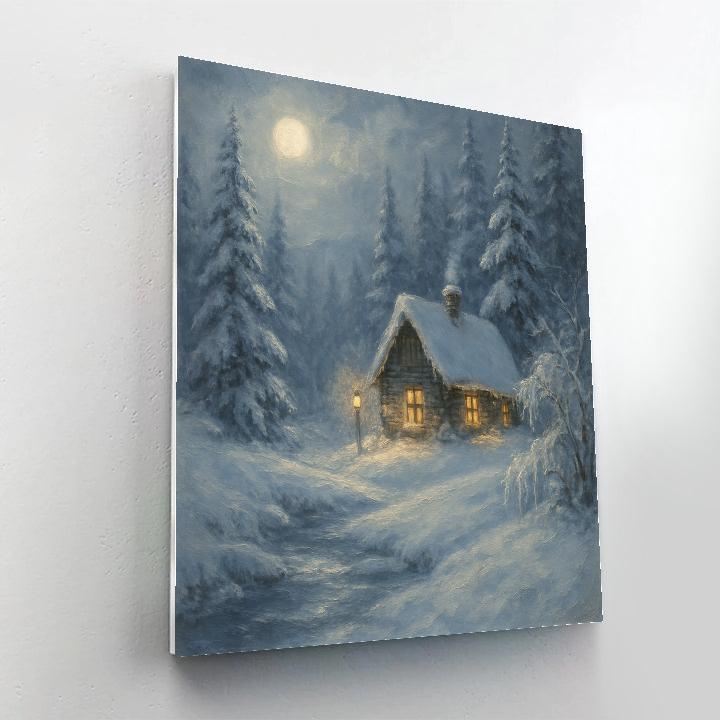 Moonlit Cabin By Frosted Pines Paint by numbers art