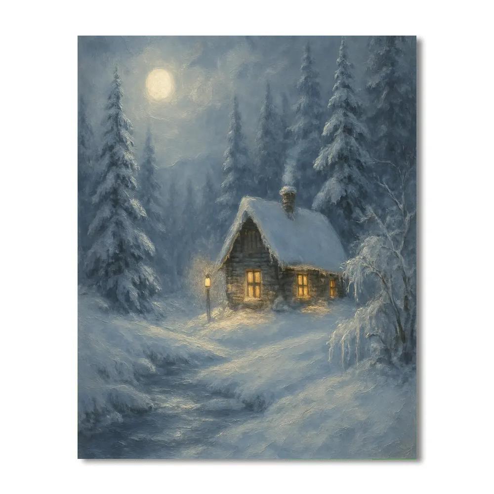 Moonlit Cabin By Frosted Pines Paint by numbers art