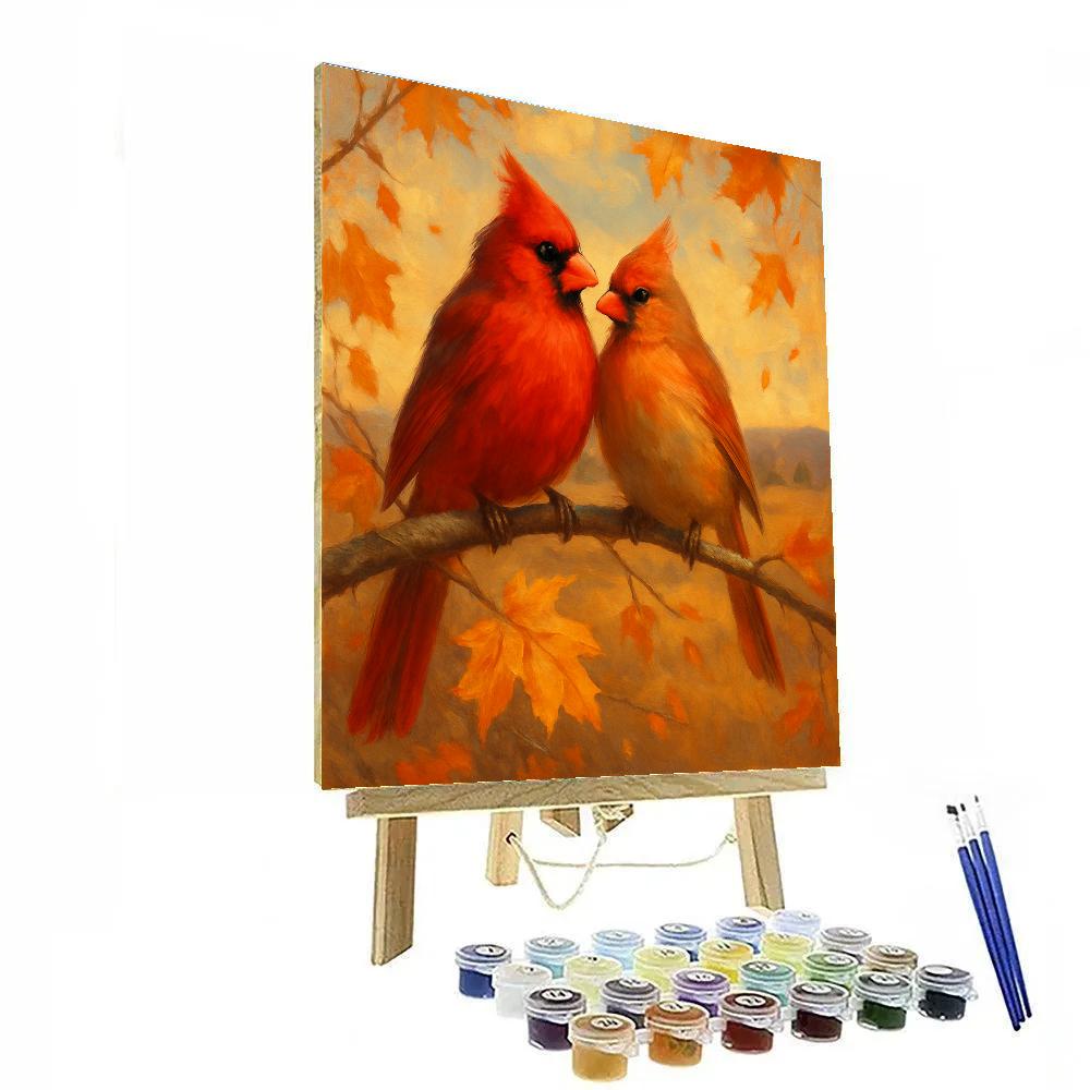Autumn Cardinals On Painted Bough paint by number