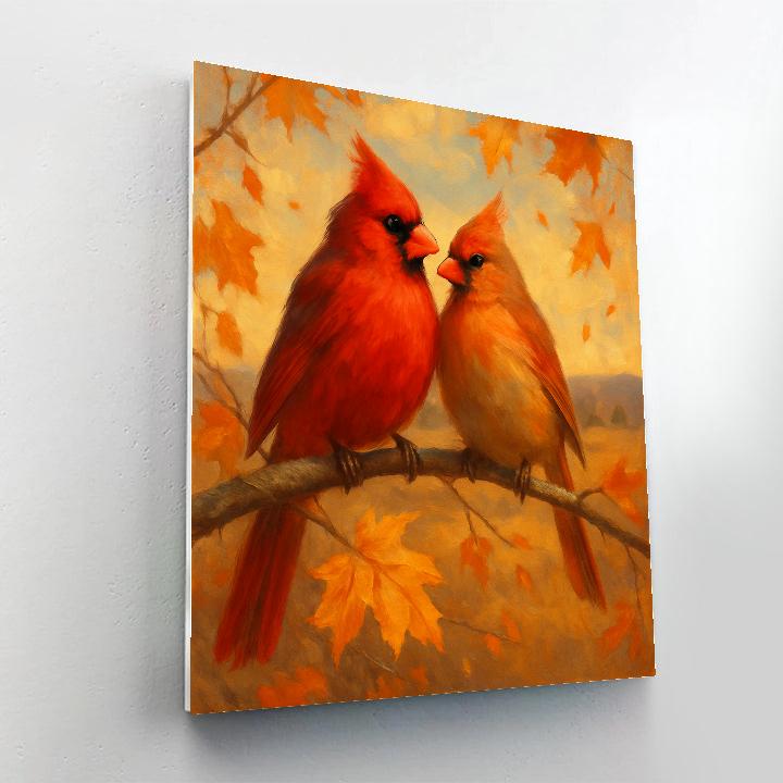 Autumn Cardinals On Painted Bough paint by number