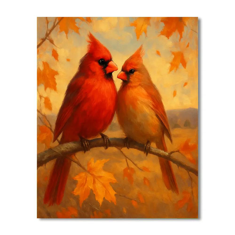 Autumn Cardinals On Painted Bough paint by number