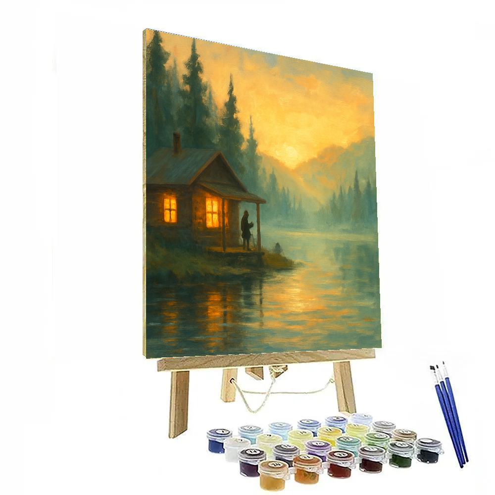 Morning Glow Cabin On The Lake paint by numbers