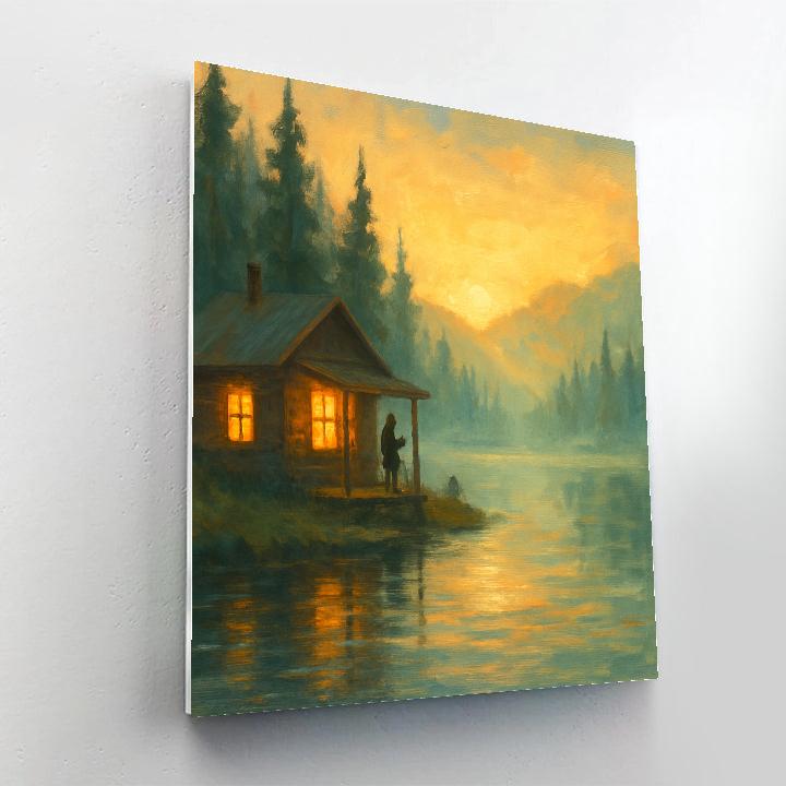 Morning Glow Cabin On The Lake paint by numbers