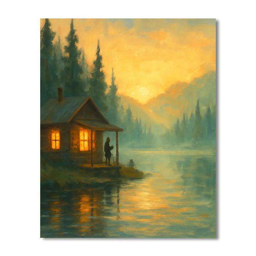 Morning Glow Cabin On The Lake paint by numbers