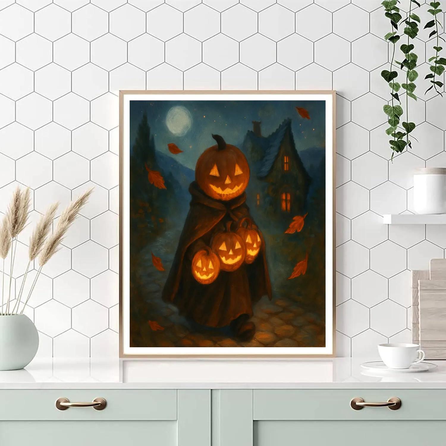 Moonlit Pumpkin Lanterns painting number kit