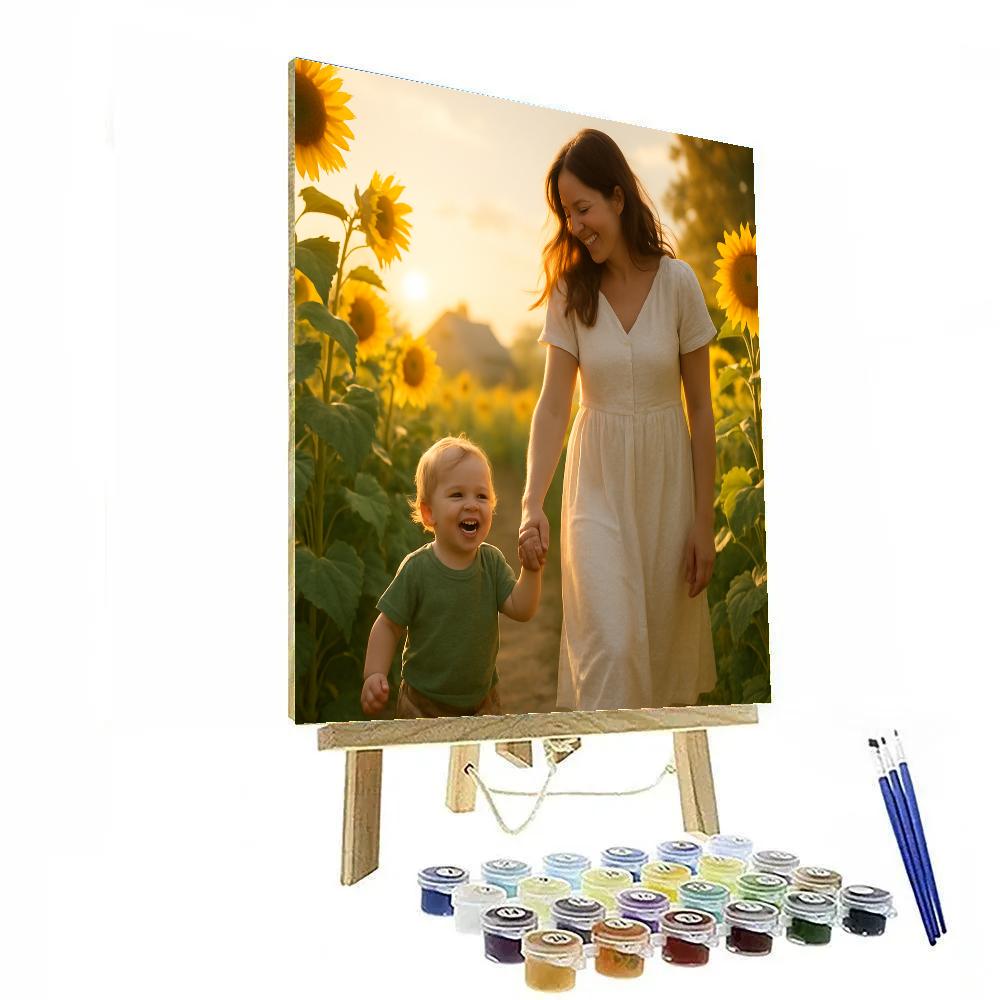 Sunflower Field Walk With Mother Paint by numbers art