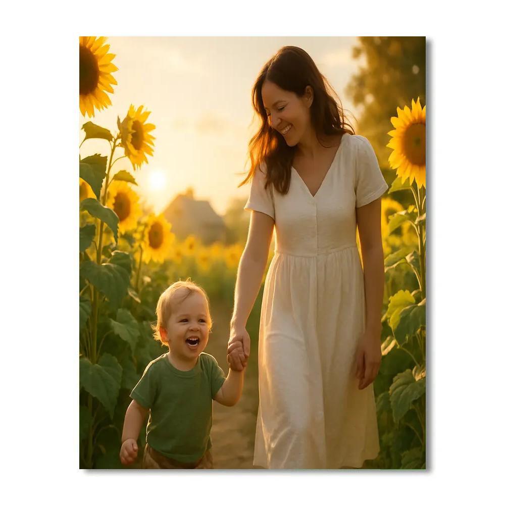 Sunflower Field Walk With Mother Paint by numbers art