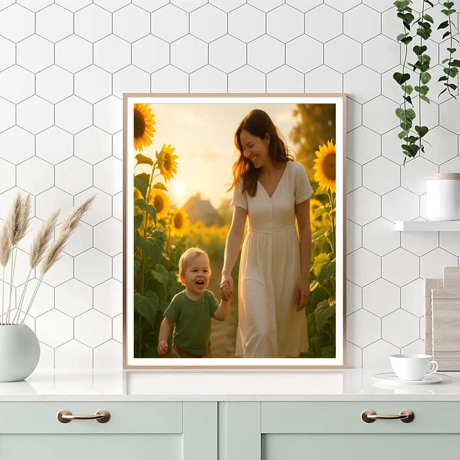 Sunflower Field Walk With Mother Paint by numbers art
