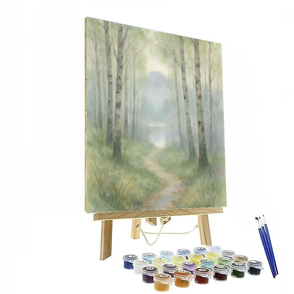 Misty Birch Path At Dawn DIY paint by numbers