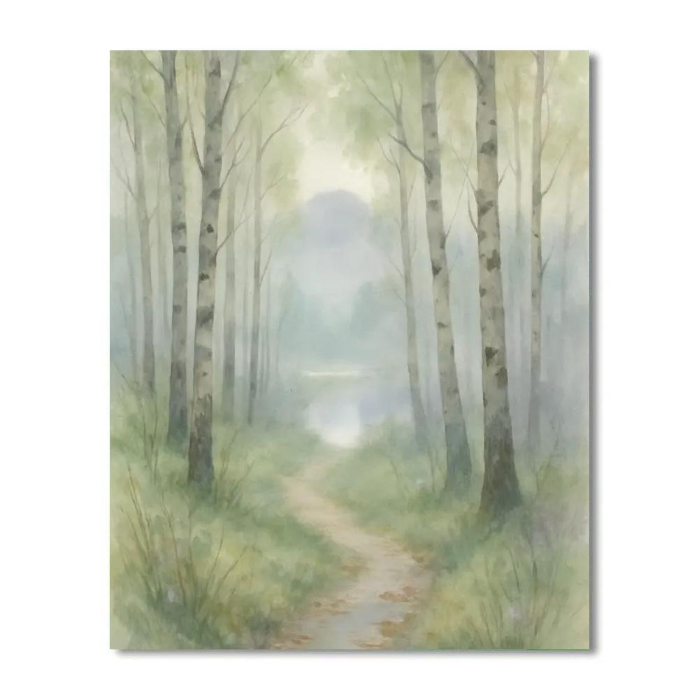 Misty Birch Path At Dawn DIY paint by numbers