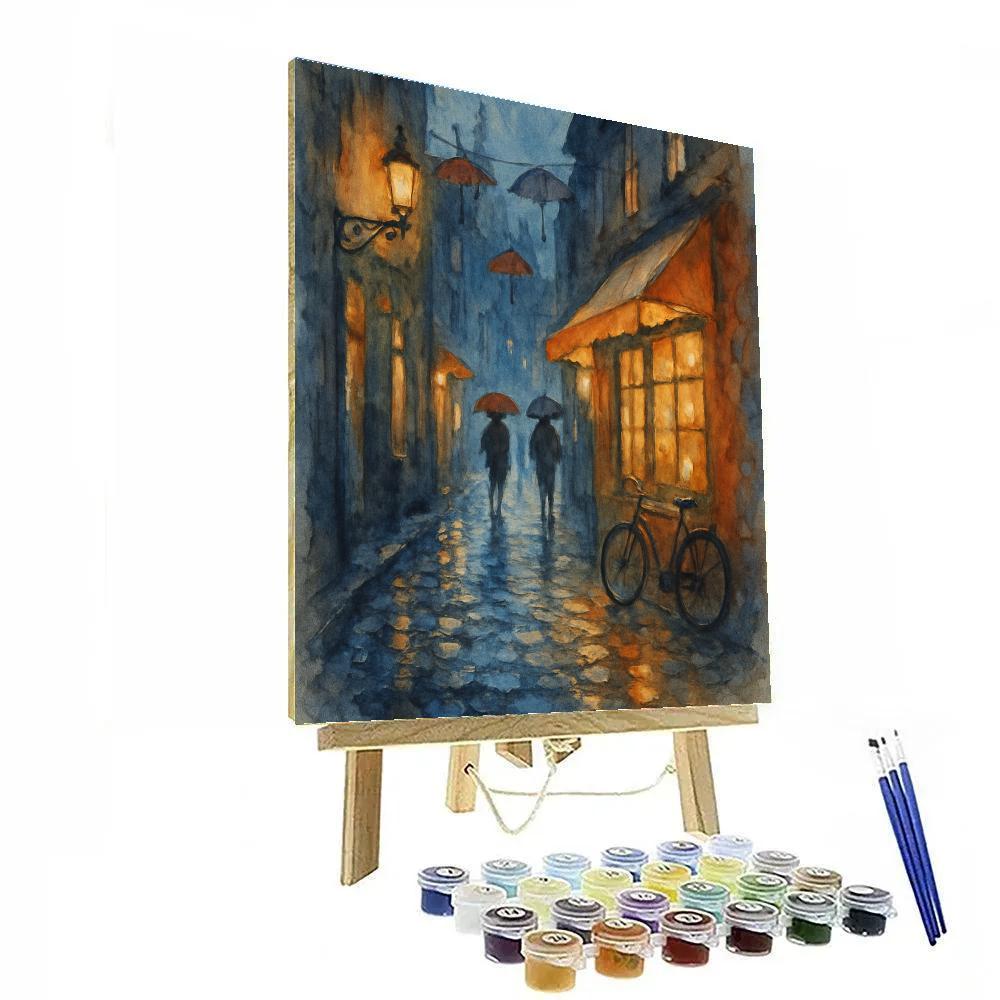 Rainy Evening Lantern Alley paint by color
