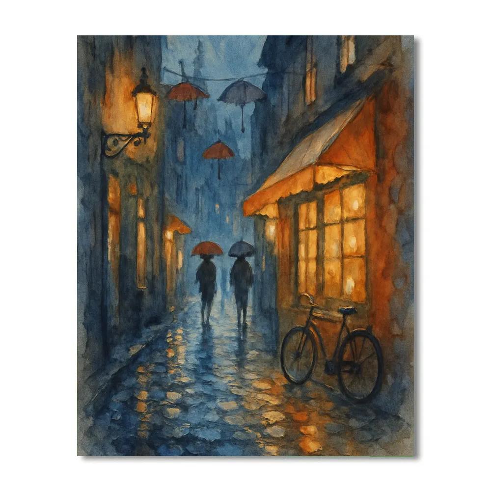 Rainy Evening Lantern Alley paint by color
