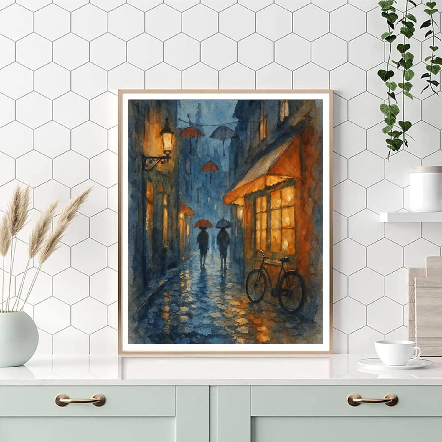Rainy Evening Lantern Alley paint by color