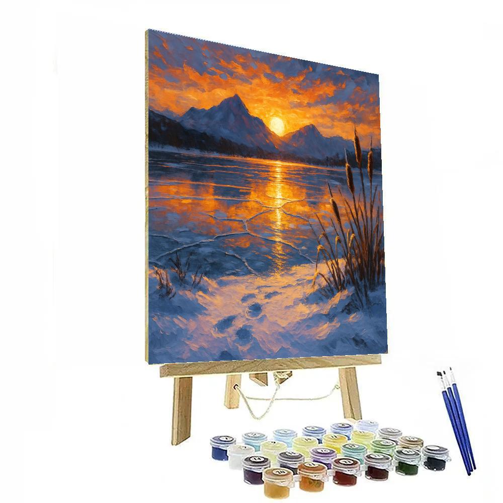 Frozen Lake With Golden Sunset Reflection paint by number