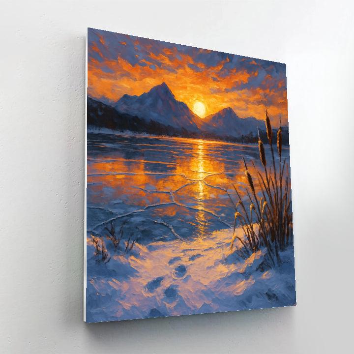 Frozen Lake With Golden Sunset Reflection paint by number