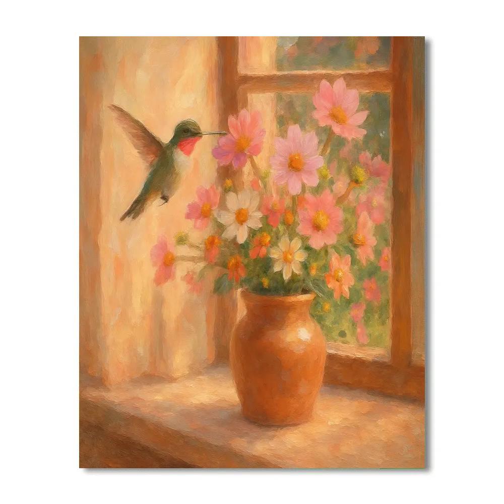 Hummingbird Tea By Blooming Window paint by color