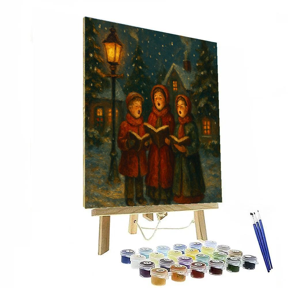 Midnight Carolers In Snowy Lane paint by number