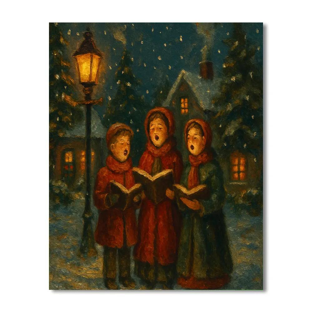 Midnight Carolers In Snowy Lane paint by number