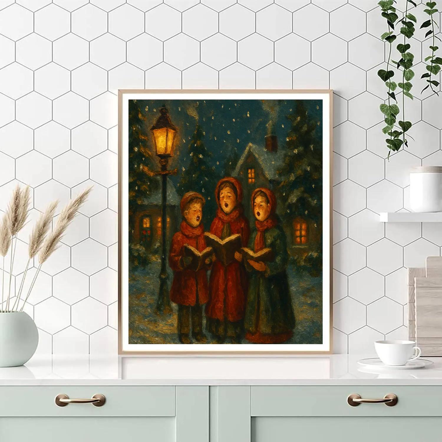 Midnight Carolers In Snowy Lane paint by number