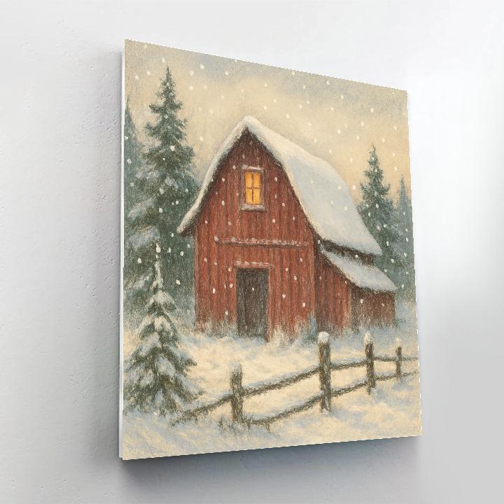 Red Barn Under Quiet Snowfall paint by numbers