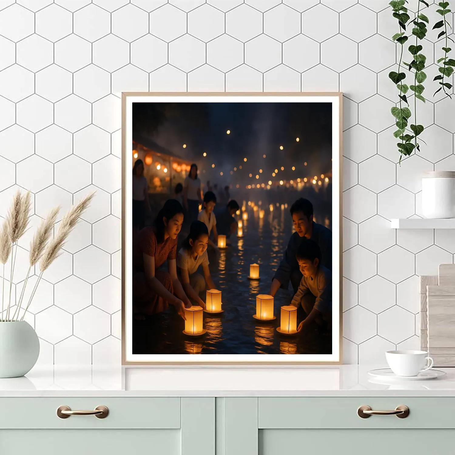 Chinese Lantern Festival Riverside Glow paint by color