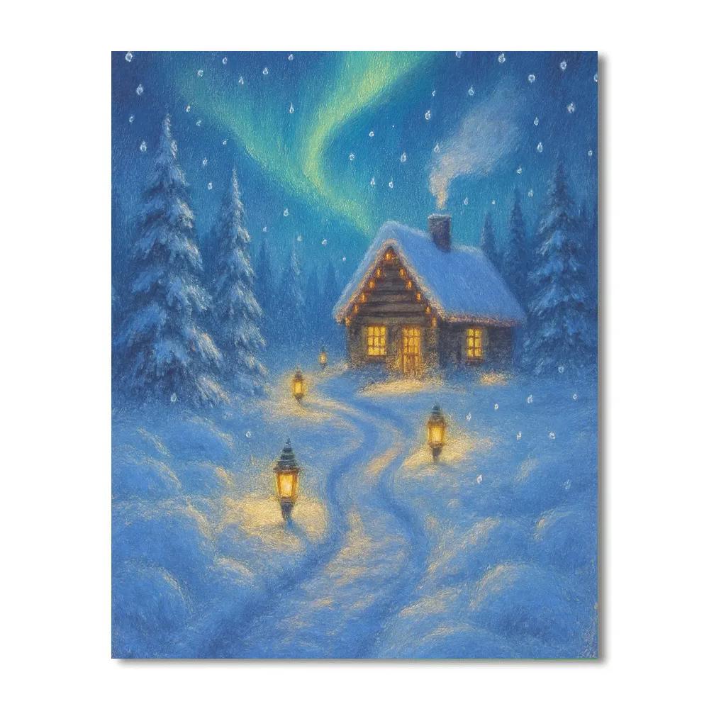 Snow Lantern Path To The Cabin Paint by numbers kits