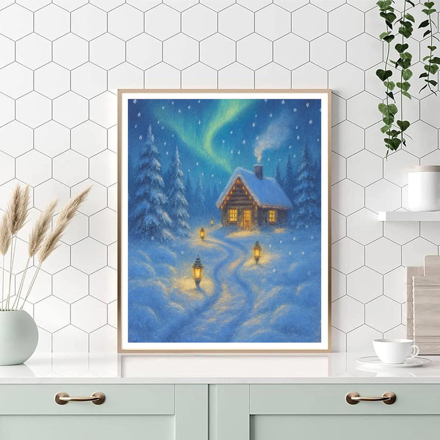 Snow Lantern Path To The Cabin Paint by numbers kits