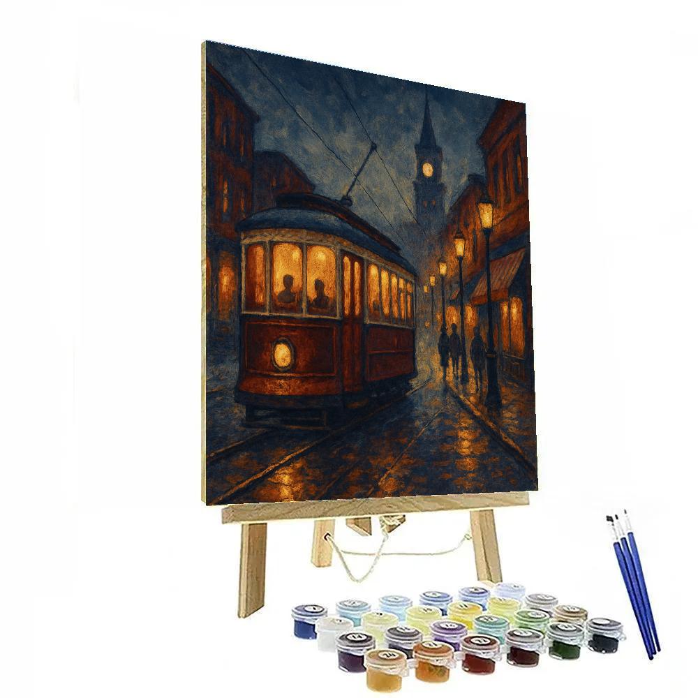 Midnight Tram And Lanterns paint by number