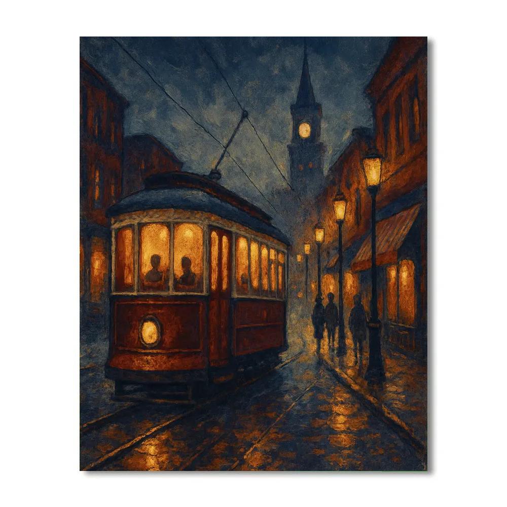 Midnight Tram And Lanterns paint by number