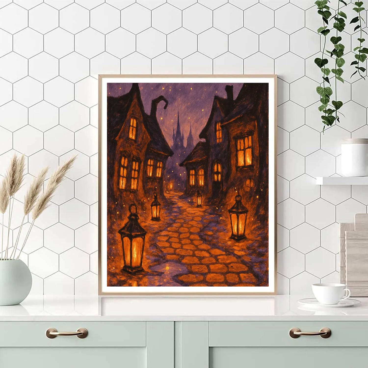 Lanterns Over Cobblestone Avenue Paint by numbers kits