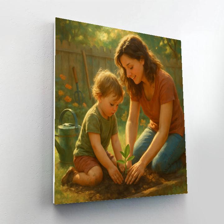 Mother Teaching First Garden Seedling Numbered painting kits