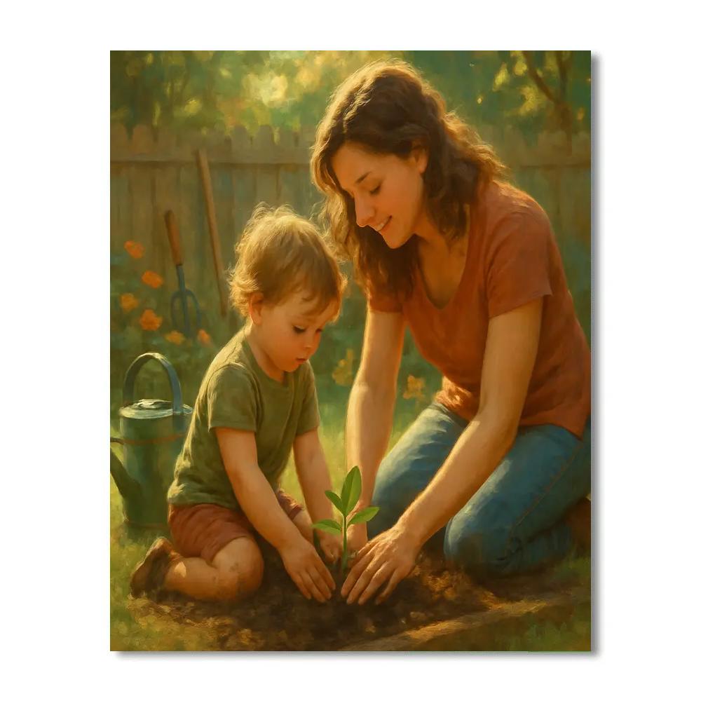 Mother Teaching First Garden Seedling Numbered painting kits