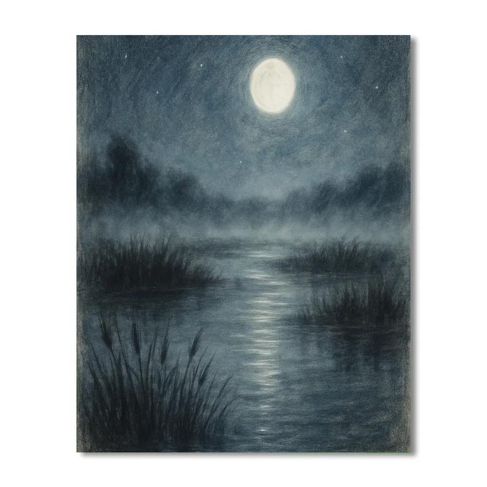 Moonlit Marsh Reflection paint by numbers