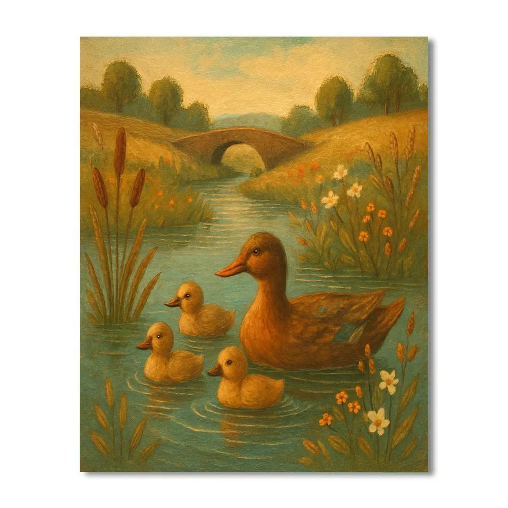Ducks On Patchwork Pond painting number kit