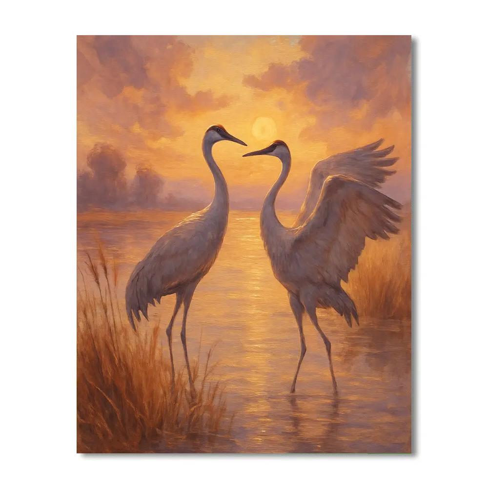 Cranes Under Sunrise Veil Paint by numbers kits