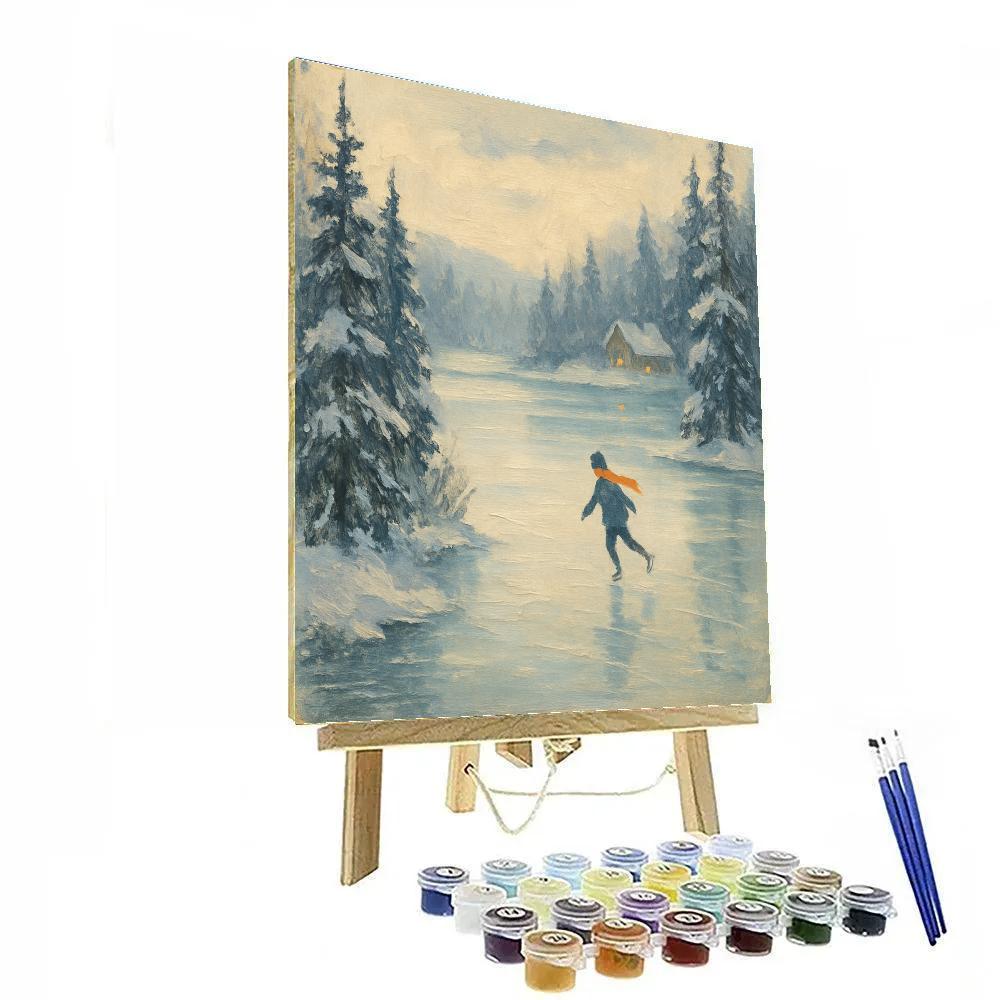 Pine Rimmed Winter Lake Painting painting number kit