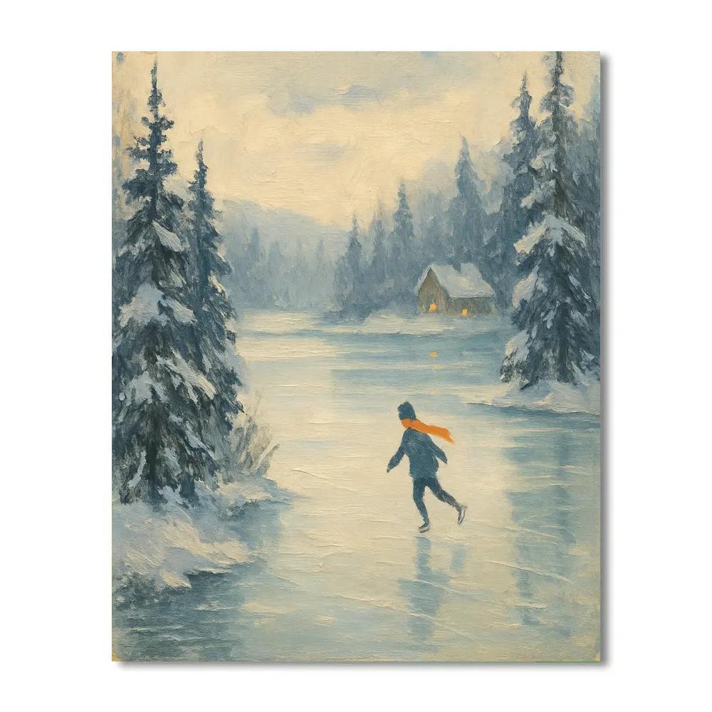 Pine Rimmed Winter Lake Painting painting number kit